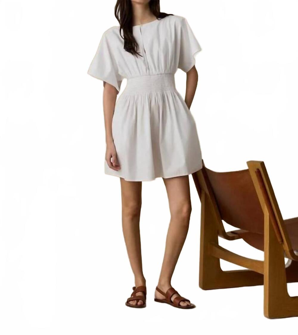 NEW FAHERTY coastal poplin elia mini smock dress in white